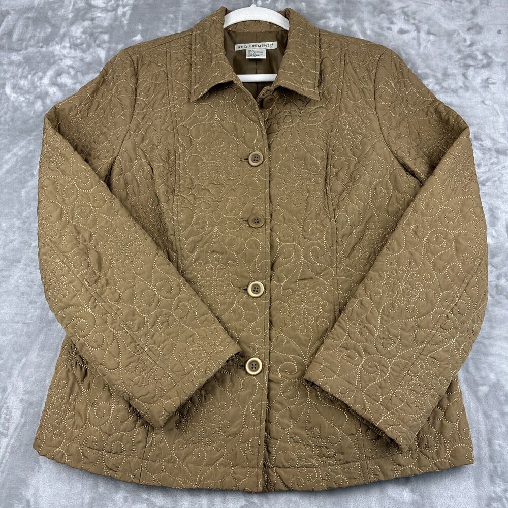 Requirement Quilted Jacket Womans Large Brown Stitched Details Lightweight(0855)